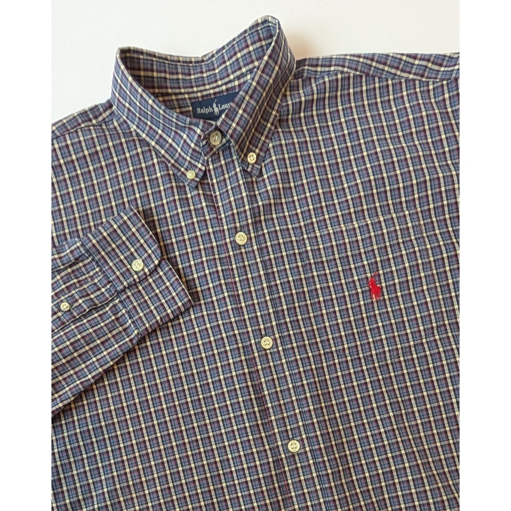 Ralph Lauren Youth XL Blue Yellow Plaid Button Down Shirt Long Sleeve